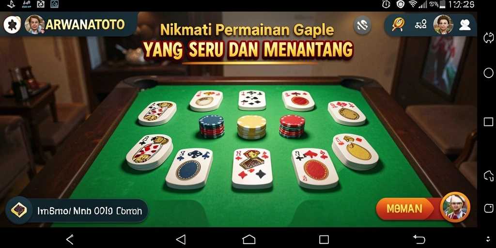 Tampilan screenshot ARWANATOTO menampilkan gameplay Gaple yang seru dan interaktif.