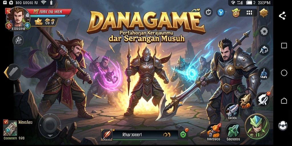 Tangkapan layar <strong>DANAGAME</strong> menunjukkan serangan musuh pada menara pertahanan.