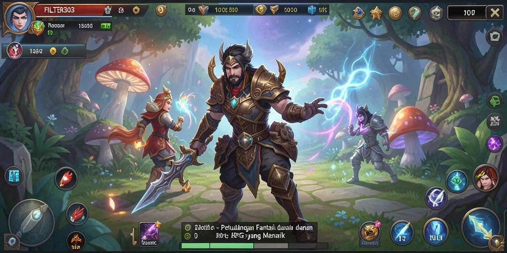 Tampilan gameplay menarik di FILTER303 dengan berbagai karakter dan petualangan RPG.