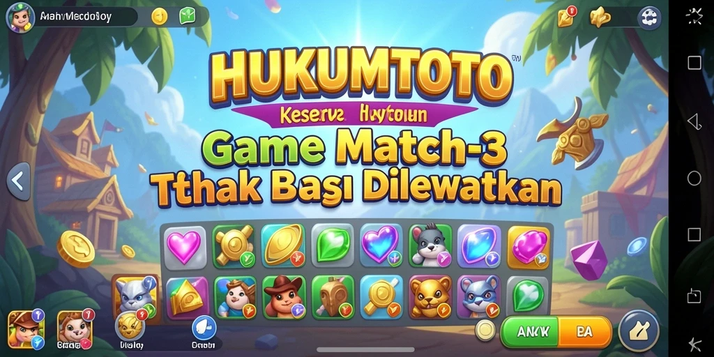 Tangkapan layar gameplay HUKUMTOTO menampilkan aksi seru permainan Match-3.