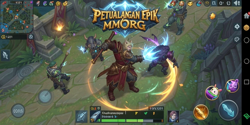 Tangkapan layar gameplay QQ1221 menampilkan pertempuran epik dalam dunia MMORPG.